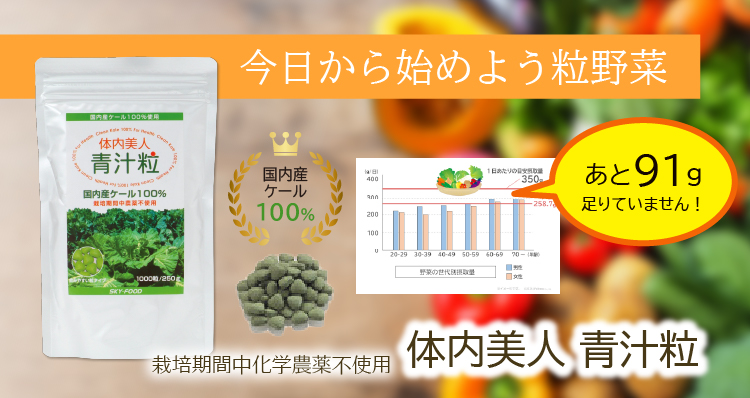 野菜、あと91g足りていません!?／今日から始めよう粒野菜 栽培期間中化学農薬不使用 体内美人 青汁粒 国内産ケール100％