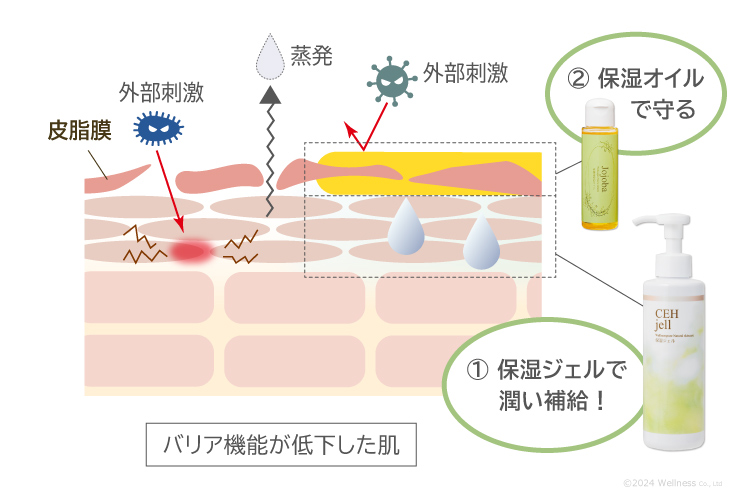 バリア機能が低下した肌には潤い補給と保湿オイルで守ることが重要