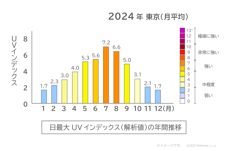 日最大UVインデックス（解析値）の年間推移のグラフ