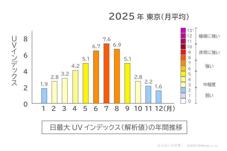 日最大UVインデックス（解析値）の年間推移のグラフ